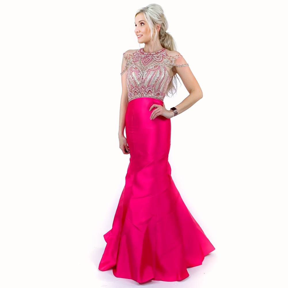 Beaded Off Shoulder Mermaid Pageant Prom Dress - Picture 8 of 8